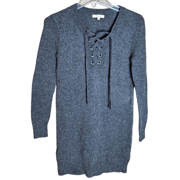 Madewell Women Small Gray Knit Lace Up Detail Sweater Tunic Dress - Picture 2 of 5